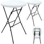 CASARIA® 2x 70cm Round Foldable Bar Table | 110cm High | Weatherproof Water Repellent Folding Bistro Table | Sturdy Metal Camping Table | Outdoor Garden Party Event BBQ Table | Black & White