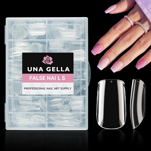 Image of UNA GELLA Short Square Nail Tips 216pcs Short Square Gel Tips 12 Sizes Press On Nails Full Cover Clear Fake Nails Extension for Home DIY Nail Salon