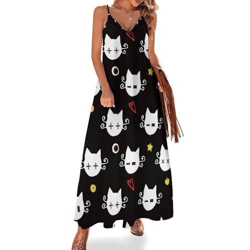 Robe longue chats d'halloween sans manches vêtement maxi d'été pour femme