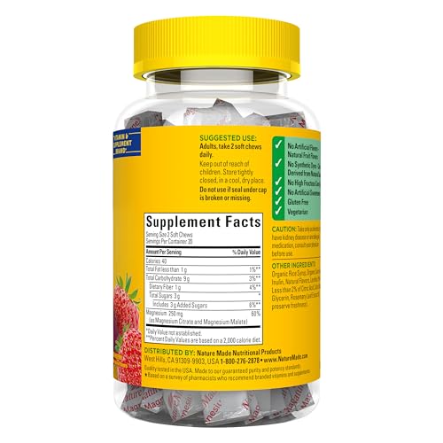 Nature Made High Absorption Magnesium Complex Soft Chews, 40 Count | Supplement for Muscle, Heart, Bone Support, Magnesium Citrate & Malate Blend 250 mg per serving, Vegetarian, 20 Day Supply - image 9
