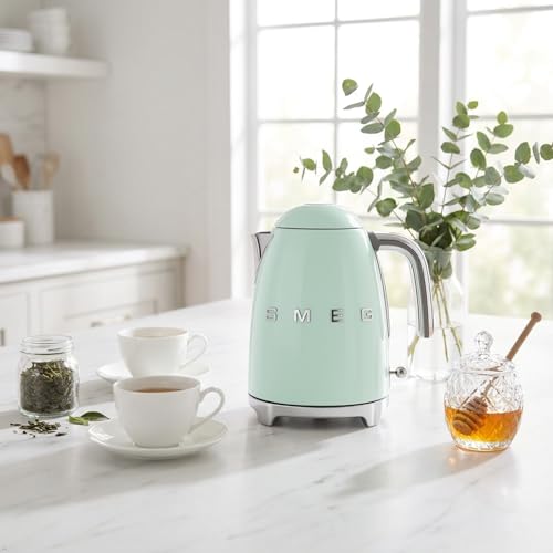 Image of SMEG 50's Retro Style Electric Water Kettle with Automatic Shutoff, Removable Base, and Water Indicator, KLF03PBUS, Pastel Green