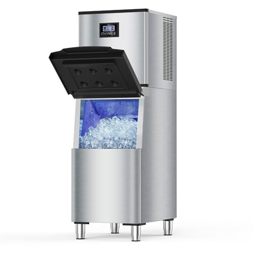 Image of Commercial Ice Maker 500LBS /24H, 350LBS Storage Bin, Industrial Ice Machine, Ice Ready in 5-15 Mins, Self-Cleaning, Timer Function, Stainless Steel Freestanding for Restaurant Bar Cafe