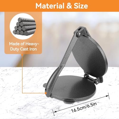 Tortilla Press, 6,5 -Zoll -Aluminiumlegierung Tortilla und Roti Maker Tortilla Maker Quesadilla Maker Burrito Maker Empanada Press Rotimatic Roti Maker mit faltbarem Griff für Teigentortillas