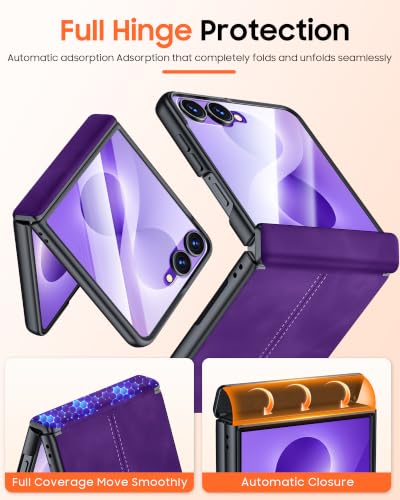 Image of for Galaxy Z Flip 8 Case with Hinge Protection & Screen Protector | Ultra-Thin PU Leather Matte PC Shockproof Cover, Slim Protective Phone Case for Galaxy Z Flip 8-Purple