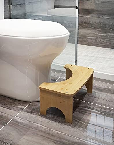 Bamboo Toilet Stool for Adults, 6.5" Poop Stool, Bathroom Toilet Poop Stool with Non-Slip Mat for Adults Children, Original Simple Design Healthy Portable Adult Toilet Poop Stool. (Wood) Healthy Gifts