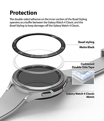 Image of Ringke Bezel Styling Compatible with Samsung Galaxy Watch 4 Classic 46mm Adhesive Frame Ring Cover Anti Scratch [Aluminum] Protection for Galaxy Watch4 Classic 46mm - Black [46-15]