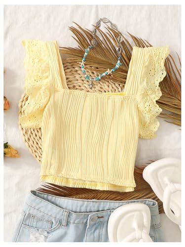 Verdusa Girl's Textured Eyelet Ruffle Crop Tank Top Summer Vacation Going Out Tops2
