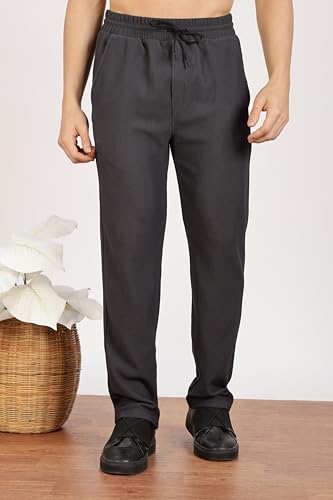Image of Men's Regular Fit Textured Trousers with Elastic Waistband & Drawstring Closure - Casual & Smart Everyday Pants