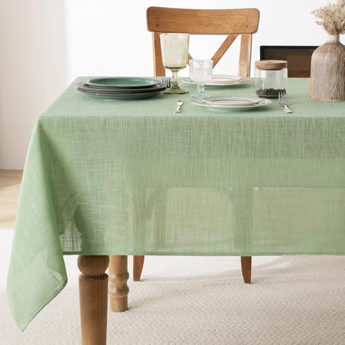 FIBORIA Nappe Extérieur Vert Clair Rectangulaire 240x140 cm Tissu épais Effet Lin Moderne 300 g/m² Nappes Anti Tache Déperlant Lavable Protection de Table...