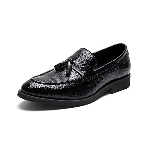 Battle Men Formal Oxfords For Men Tasseled Loafers Slip On Embossed Patent Leather Pointed Toe Stitching Anti-Skid Block Heel Fashion (Color : Black, Size : 8.5 M Us) #TOP9