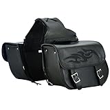 Dream Apparel Naked Cowhide Leather Motorcycle Saddle Bags Throw Over Saddlebags, Motorcycle Side Bags for Honda Shadow Sportster Softail Dyna V-star (Black, No Studs)