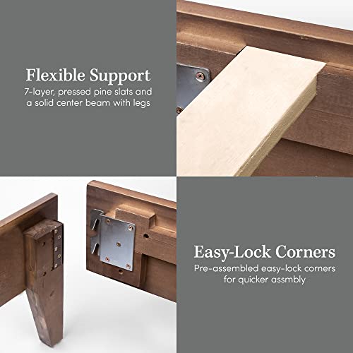 Cardinal & Crest Wood Bed Frame | Made With 100% New Zealand Pine | Solid Mattress Platform Foundation Pressed Pine Slats | Easy Assembly | King - Walnut #TOP3