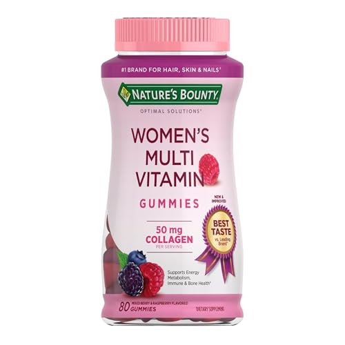 Nature’s Bounty Optimal Solutions Women’s Multivitamin, Immune and Cellular Energy Support, Bone Health, Raspberry Flavor, 80 Gummies, 40 Total Servings