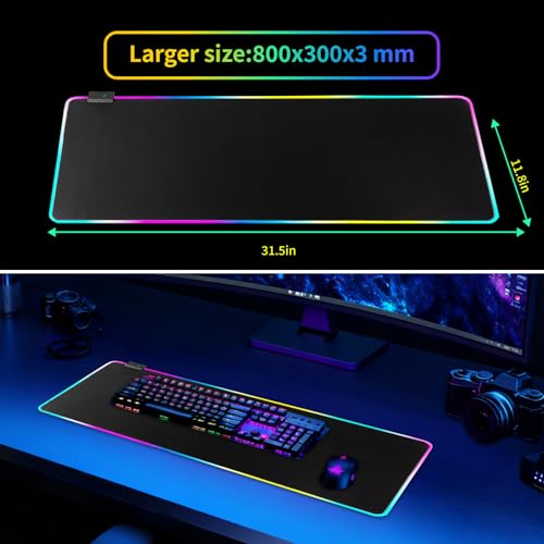 Image of RGB Gaming Mouse Pad-14 Light Modes, Extended Soft LED Mouse Pad, Anti-Slip Rubber Base, Computer Keyboard Large Mousepad Mat, Waterproof Mousepads (31.5 * 12 Inch)