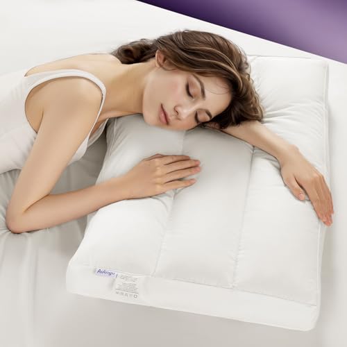 AiAngu Canadian Luxury Goose Down Pillows Queen Size Set of 1, 100% Cotton Shell, 1250+ Fill Power - Cervical Neck Support Comfort, Ergonomic Design for Side, Back, and Stomach Sleepers