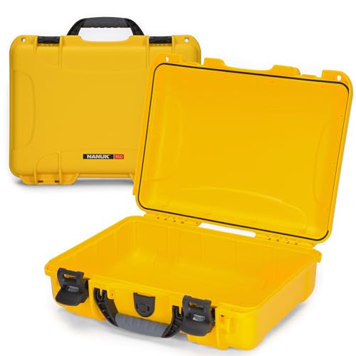 Image of NANUK 910 Empty Waterproof Hard Case - 14.3 inch x 11.1 inch x 4.7 inch, Protective Case for Gear - Impact-Resistant, Dustproof, Airline Carry-On Approved - Made in Canada, Yellow