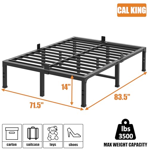 Image of FUIOBYVV California King Bed Frame 14 Inch Tall 3500 lbs Heavy Duty Metal Platform Bed Frame California King Size No Box Spring Needed,Noise Free,Non-Slip,Easy Assembly