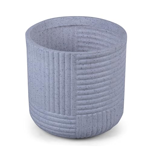 Image of Bonkaso 12 Inch Ribbed Planter Pot for Indoor & Outdoor Use | Round Heavy Duty Polymer Flower Pot | Lightweight Weather Resistant Modern Gamla for Living Room Balcony & Terrace (White)