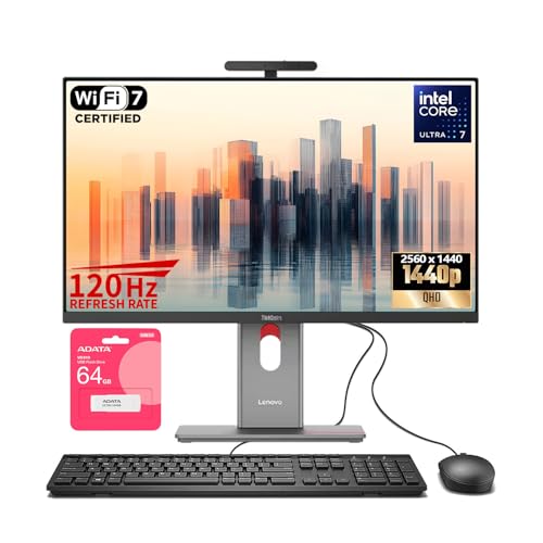 Image of Lenovo ThinkCentre M90a Pro Gen 6 Business All-in-One, 27 inch QHD 120Hz Anti-Glare, Intel Core Ultra 7 265 vPro, 32GB DDR5, 1TB SSD, Wi-Fi 7, DP, HDMI, 5MP IR Webcam, Windows 11 Pro, AI-Ready, w /Bundle