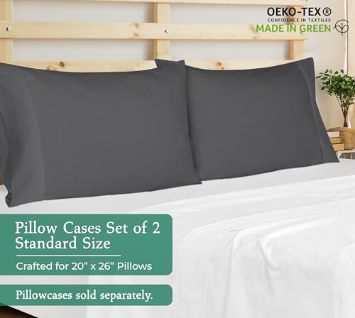 Image of Royale Linens Standard Pillowcase Set of 2 - Bed Pillow Cover - 20 inchx26 inch - Grey Pillowcases - 1800 Brushed Microfiber, Wrinkle & Fade Resistant - Soft & Cozy- Standard Size Pillow Case (STD, Grey)