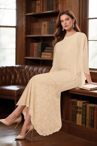 Image of Women's Plus Size Cape Dress with Chiffon Overlay Gown Formal Evening Lace Long Mermaid Dresses 2024