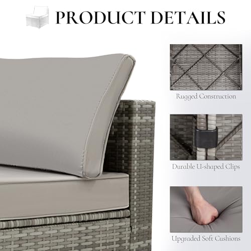 FHFO 7 Pieces Outdoor Patio Furniture Set, Wicker Sectional Sofa Set Rattan Modular Patio Conversation Sets with Cushions Couch Set & Coffee Table for Outside, Garden, Balcony, Porch, Grey - Thumbnail 3