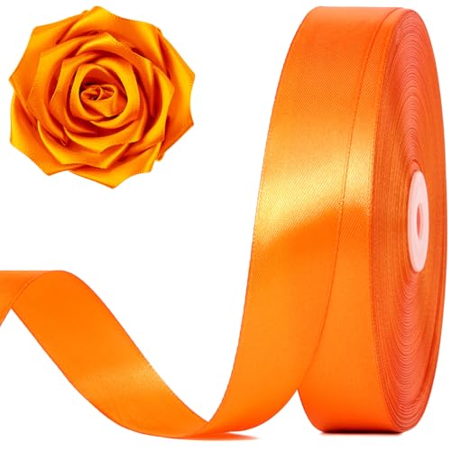 Jutieuo 100 Yards 1 Inch Torrid Orange Satin Ribbon Solid Fabric Ribbon Roll for Flower Bouquet Gift Wrapping Roses Making Handmade Crafts