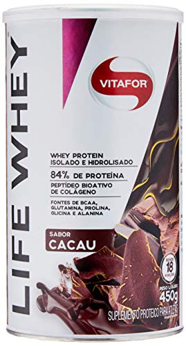 Life Whey Protein Isolado e Hidrolisado Cacau, Vitafor, 450g