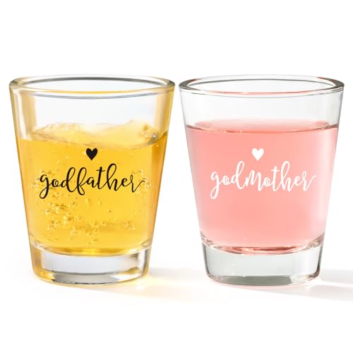 Futtumy Godparents Proposal Gift, 2 OZ Godfather Godmother Shot Glasses Set of 2, Godmother Proposal Gifts, Mother's Day Father's Day Birthday Christmas Baptism Gifts for Godparents from Godchild