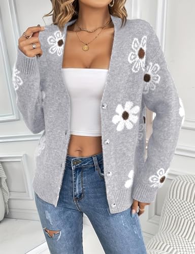 Image of IDEALSANXUN Womens Daisy Sweater Cardigan Fall Winter Button Down Flower Floral Sweaters