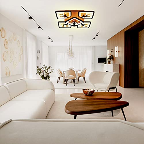 LEIGARF Center Circle Light Ceiling Chandelier Square Lamp Light for Beautiful Home & Dining Living Room Office (Brown, white)