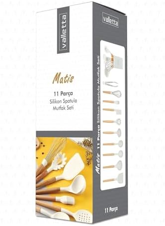 Valletta Matis Isıya Dayanıklı Silikon Yanmaz Yapışmaz Standlı 11 Parça Servis Seti Beyaz - Görsel 3
