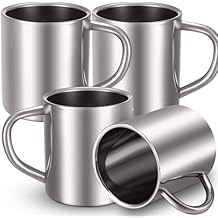 Cunhill 4 Set Small Stainless Steel Coffee Mug 13.5oz/400ml Metal Double Walled Cups Camping Mug with Handle Dishwasher Safe Tea Cups for Camping Travel Outdoors Rv Keep Drinks Hot