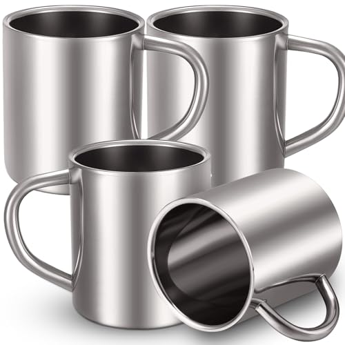 Comparison: Best Stainless Steel Coffee Mug With Handle 9 Cunhill 4 Set 13.5oz/400ml Stainless Steel Coffee Mug with Handle Metal Double Walled Cups Camping Mug Dishwasher Safe Tea Cups for Home Camping Travel Outdoors RV Keep Drinks Hot