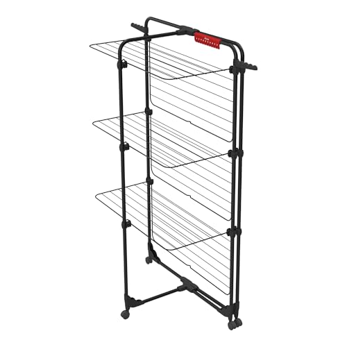 Vileda Mixer 3 Ultimate Turmwäscheständer Black Edition|Wäscheständer schwarz mit 30 m Trockenfläche|Flexibel, klappbar & transportabel - Schwenkbare Räder & extra Kleinteileplatz | Eco-Verpackung