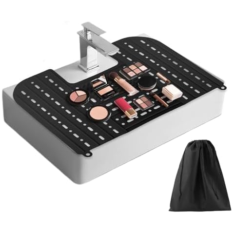 Kryslanix Bathroom Sink Cover for Counter Space With Storage Bag, 22 * 17" Foldable Sink Cover,Silicone Beauty Makeup Brush Cleaning Mat,for Counter Space & Storage Saver(black) Cover