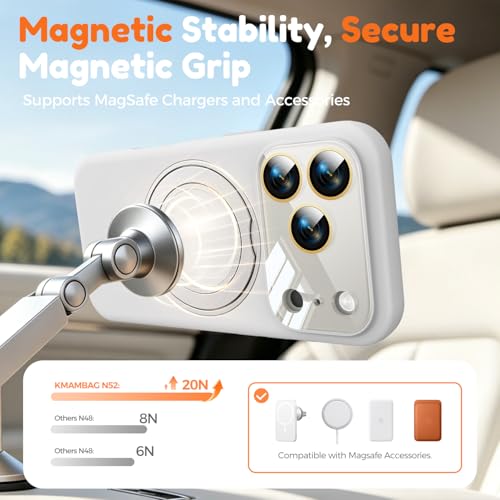 Image of Silicone 360 Spin Magnetic Stand Case for iPhone 17 Pro, [Compatible with Mag-Safe][Reinforced Hard Camera Protection] Liquid Silicone Rubber Phone Case Cover with Ring, Camera Button, White
