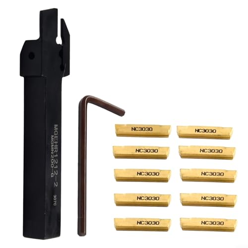 10 pezzi MGEHR1212-2 Set di fresa per tornio per lavorazione dei metalli, inserti MGMN200 e chiave a L, portautensili professionale da 12 x 12 mm per operazioni di scanalatura, larghezza 2 mm