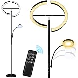 Paquete incluido: Lámpara de pie LED regulable × 1, adaptador x 1, manual x 1, control remoto x 1 (baterías incluidas, modelo de batería: 2x1. 5 V). En la vivienda principal hay cables de conexión, y la base está en la parte posterior de la espuma de plástico. Esta lámpara está empaquetada a ambos lados del embalaje. Compruebe cuidadosamente los contenidos del paquete.