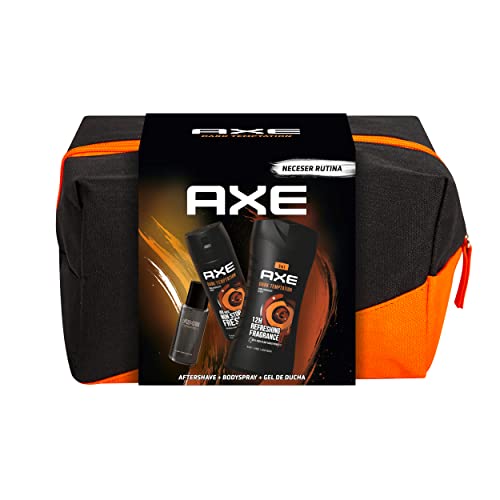 Axe Neceser Hombre Dark Temptation Bolsa de Aseo Dark Temptation Desodorante BodySpray 150 ml + Aftershave 100 ml + Gel de Ducha 250 ml