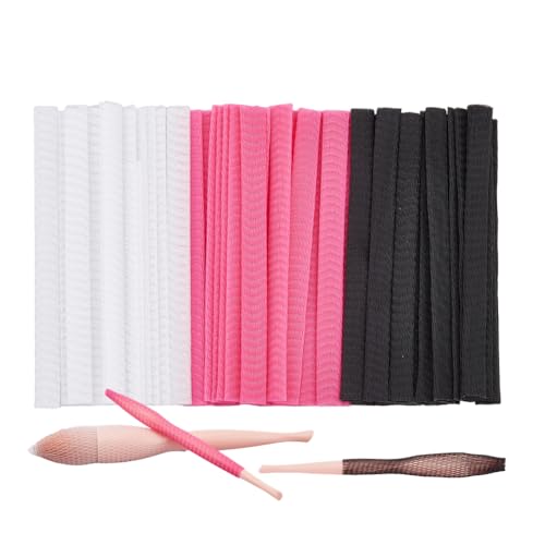 SUPERFINDINGS 150Pcs 3 Colors Makeup Brushes Protector Pen Guard Protector Reusable Expandable Mesh Cover Cosmetic Brush Mesh Protector Stretch Saver Net