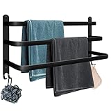 Handtuchhalter Wand Schwarz 60cm Ohne Bohren/Lochstanzen badetuchhalter,Aluminium Selbstklebend Handtuchstange, 3 stangen Handtuchstange mit Haken,Wasserdicht Rust Handtuchhalter für Badezimmer/Küche