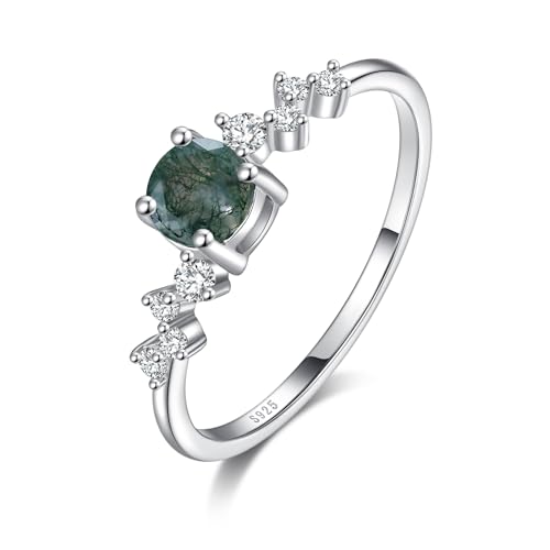 Natural Moss Agate Ring 925 Sterling Silver Engagement Promise Rings for Women Jewelry Gifts