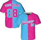 Custom Split Baseball Jersey - Personalized Split Baseball Shirt Sport Uniform - Customized Softball Jersey Button Down Half Color Shirt for Men Women Adult Youth Light Blue/Pink
