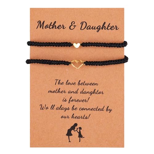 COLORFUL BLING Mother Daughter Bracelets Set for Mom from Daughter Love Heart Braided String Bracelets Mommy and Me Heart Matching Bracelets Mother's Day Gifts