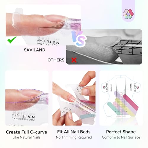 Image of SAVILAND Plus Nail Forms: Reusable Sticky Nail Form for Builder Gel Super Adhesive Nails Extension Forms for Acrylic Nails with Precise Length Guide | Super adhesive paper extensions with precise length guide. Perfect DIY manicure tools for professional salon.