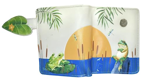 Shag Wear Sunset Frog Small Wallet for Women and Teen Girls Vegan Faux Leather 4.5" Beige2