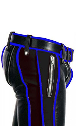 Sexy Real Black Blue Leather Heavy Duty Bondage Pants Jeans BLUF Gay4