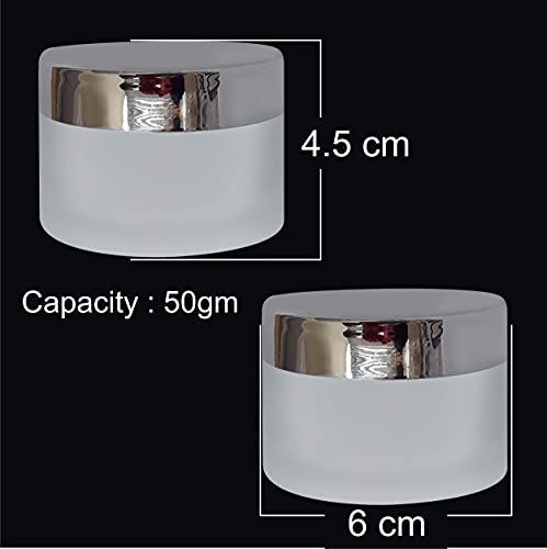 Image of Zenvista Empty Cosmetic Containers, Frosted Glass Jars, Small Containers for Cosmetics, Lip Balm Containers, Transparent Glass Jar with Silver Cap-50 gm (Pack of 3)
