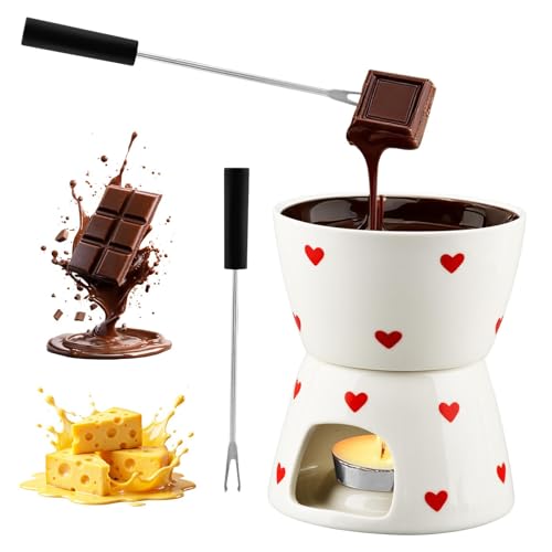 Fondue Cup with 2 Dipping Forks,Ceramic Chocolate Melting Cup Set,Mini Chocolate Melting Mug For...
